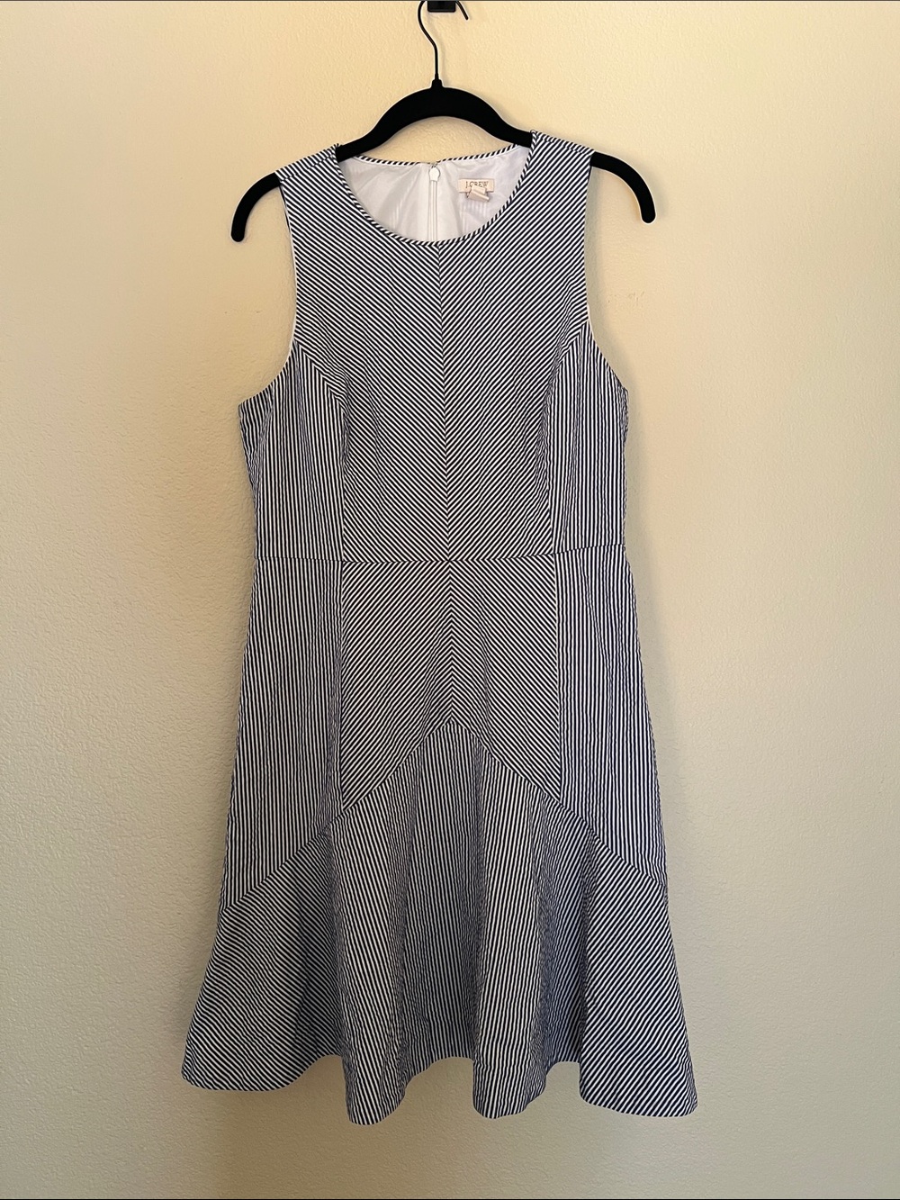 J. Crew Navy and White Striped Sleeveless Fit-and-Flare Dress